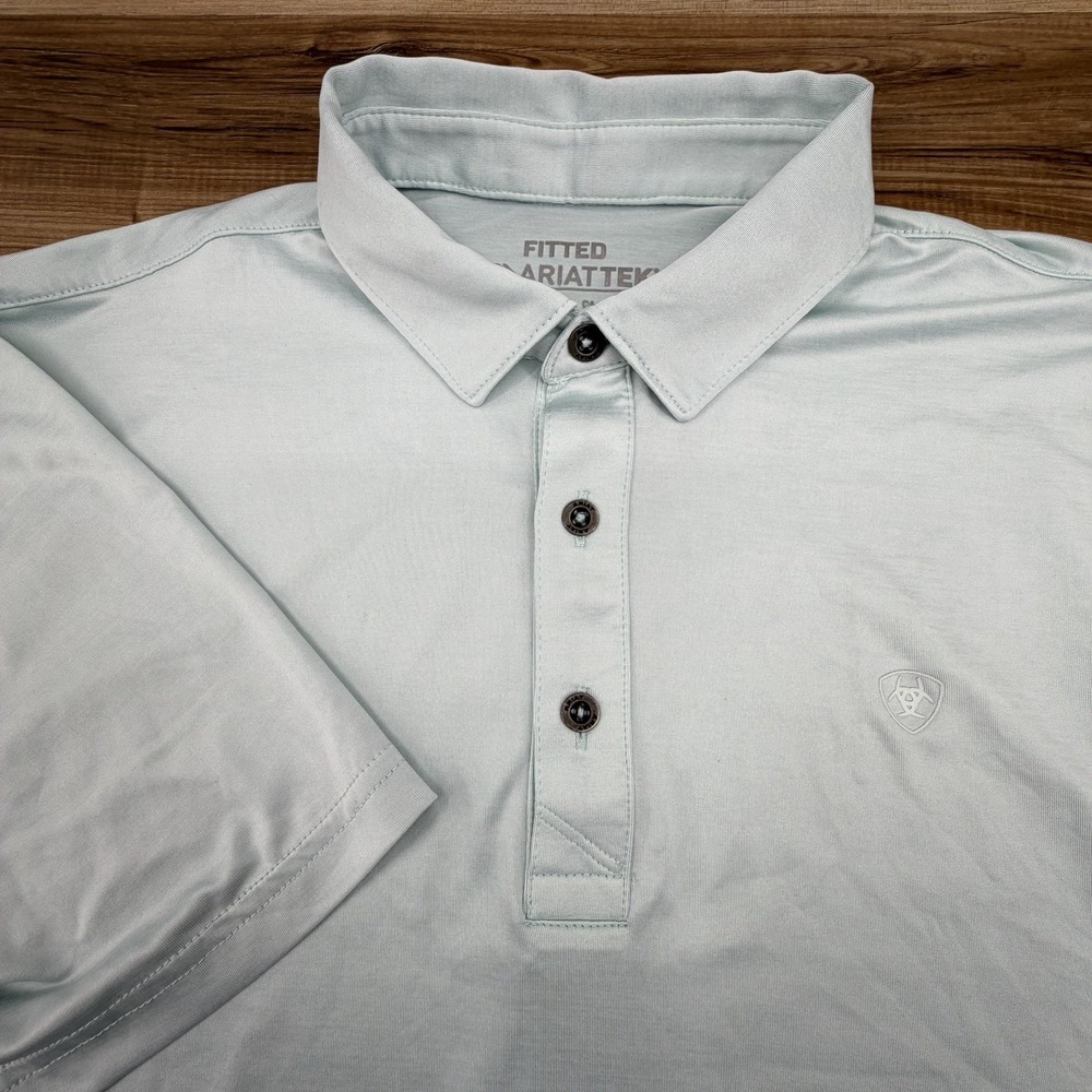 Ariat Tek Polo Shirt Mens Small Light Blue Performance Stretch Athletic Fitted
